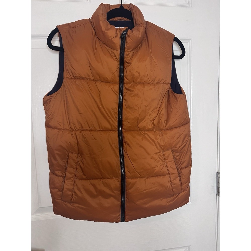 Old Navy Puffer Vest Boys 14-16 XL Orange Full Zipper Two Pockets Lightly Worn